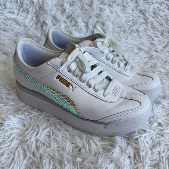 Puma Roma Amour White Leather Platform Sneakers with Iridescent Accent Size 7.5 - Picture 1 of 10